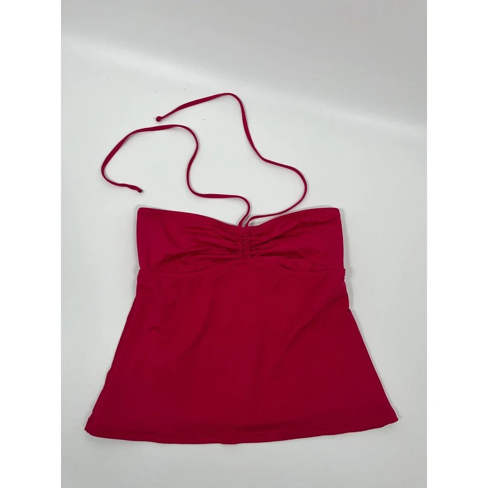 Vintage Y2K Womens Babydoll Tankini Halter Top M Pink Swim Beach Summer Resort